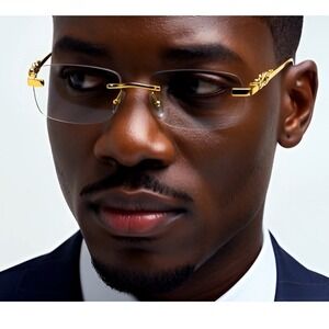 Men Eye Glasses‎ Shades clear Lens Gold Frame Rimless Hiphop Style small Fashion